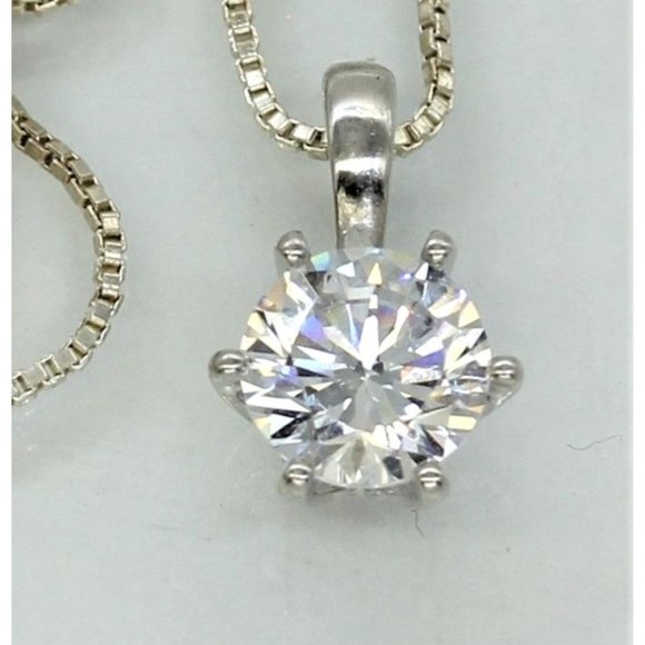 925 STERLING 1 CARAT SOLITAIRE CZ DIAMOND PENDANT/NECKLACE 18" 3.0 GRAMS - Picture 1 of 8